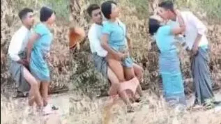 ရွှေမြန်မာ ချုံဘေးမှာ မတ်တပ်ရပ်လိုးတဲ့ မြန်မာအတွဲ ချောင်းရိုက်အောကား